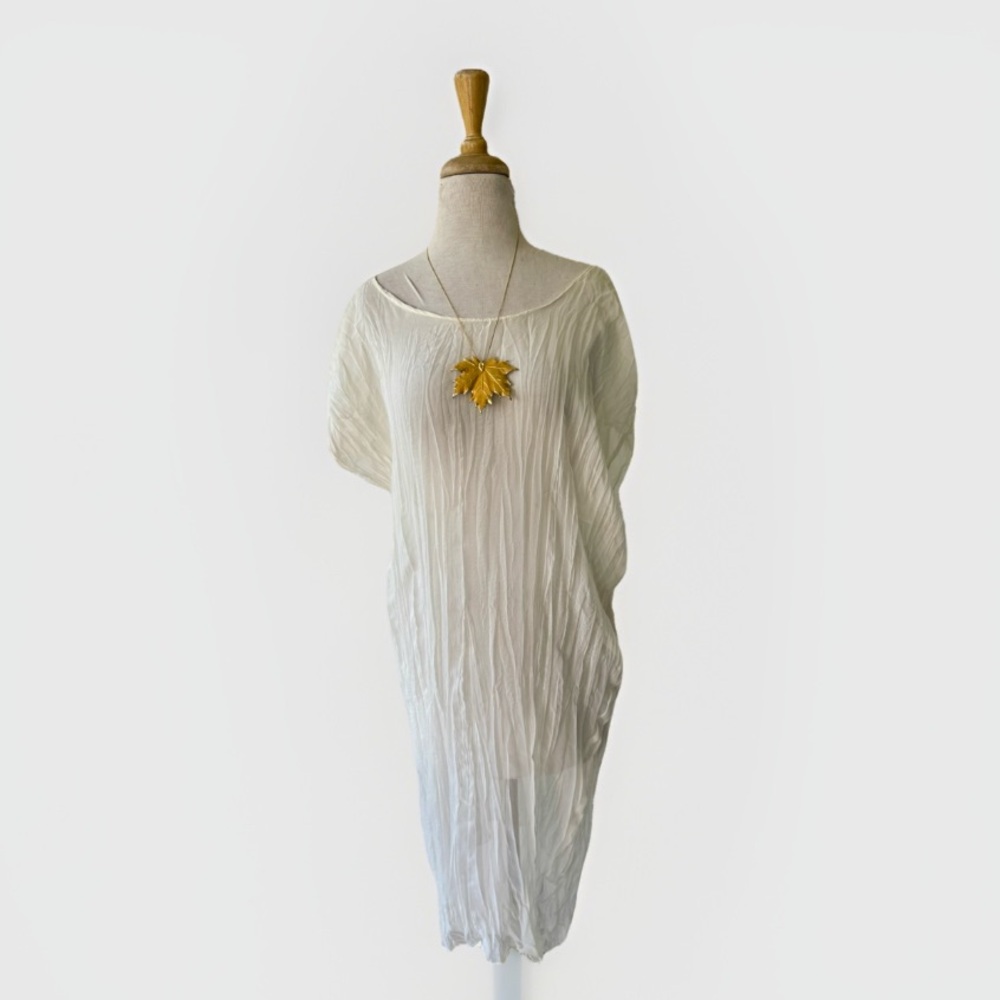 Vtg 90s Sandi Kent Beverly Hills White Crinkle Sheer Dress OS Lounge Gown Femme - Picture 3 of 7